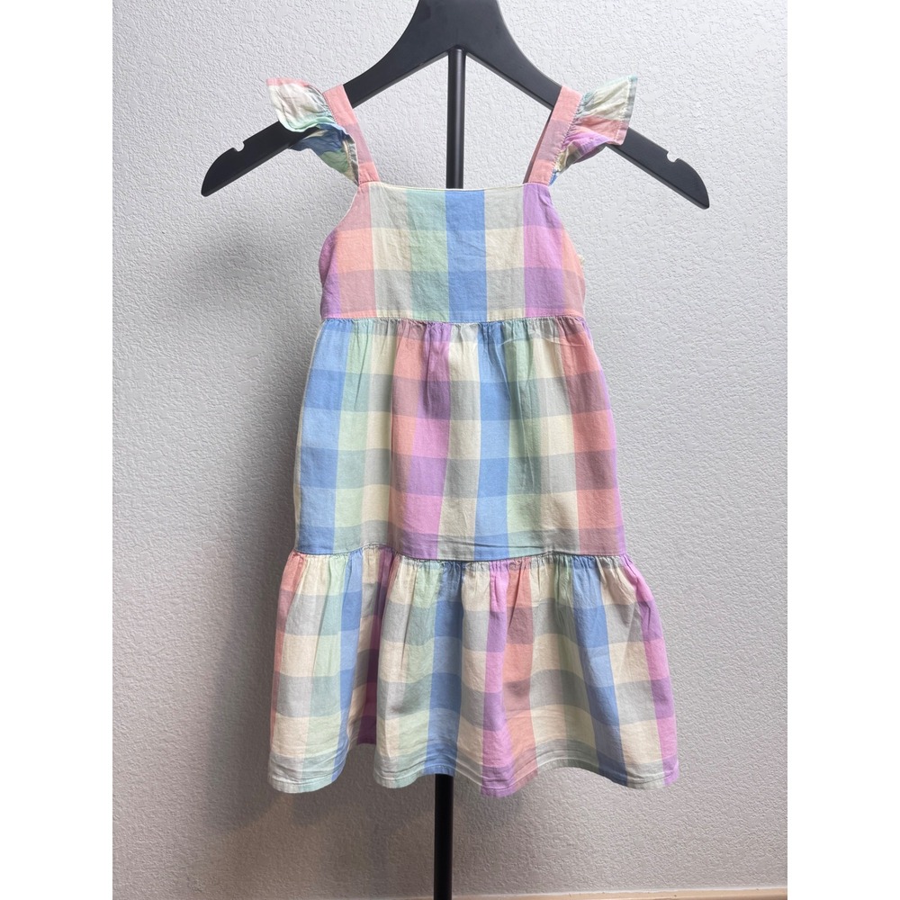 Baby Gap Toddler Girls Pastel Rainbow Gingham Tiered Ruffle Dress 3T Cotton